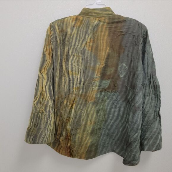 JOAN MCGEE Crinkled Hand Painted Pleated Silk Jacket Coat Tie Dye M Art to Wear - Picture 2 of 9